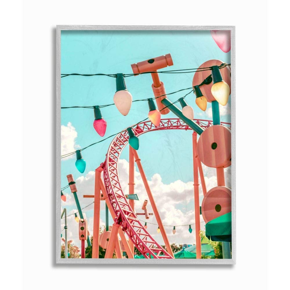 Stupell Industries Abstract Amusement Park Toy Ride Pink Blue Collage, Designed by Ziwei Li Wall Art, 11 x 14, Grey Framed
