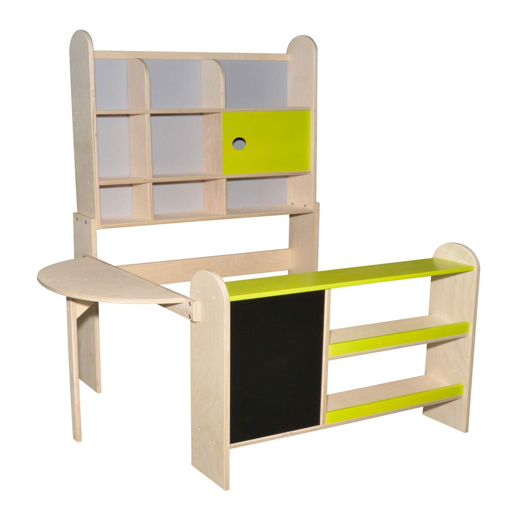 Eichhorn - Green Shop - with Sliding Door, Front Counter, Many Shelves and Writeable Board, Made of Basswood, Without Accessories, Unassembled, 85 x 79 x 106 cm, from 3 Years