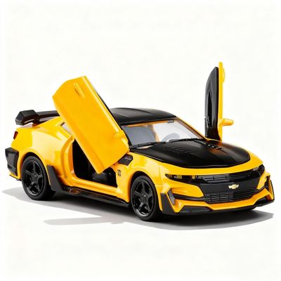 BDTCTK Camaro Bumblebee Car Model Toy 1/32 Zinc Alloy Casting Pull Back Car Sound and Light Toys for Kids Boy Girl Gift (Yellow)