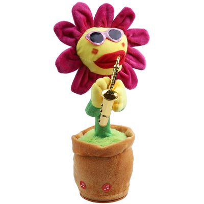 GESKS Toy Repeats What You Say Singing Dancing Talking Recording Glowing Sunflower Soft Plush Flower Musical Saxophone Happy Birthday Song for Baby Kids Adults(Pink)