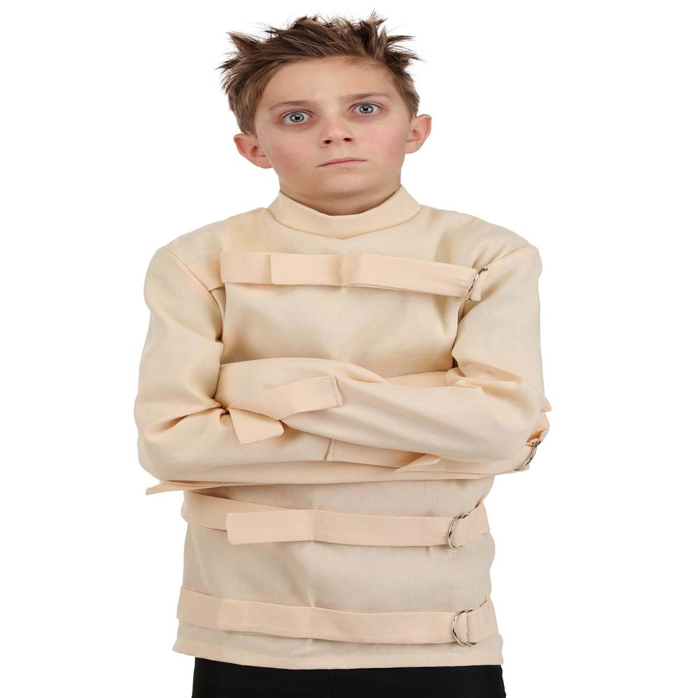 Fun Costumes Kid's Psych Ward Crazy Costume, Sturdy Tight Canvas Fabric Straight Jacket, Insane Asylum Uniform, Small
