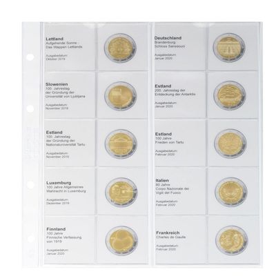 LINDNER Printed Page for 2 URO Commemorative Coin: Latvia 2019 up to France 2020