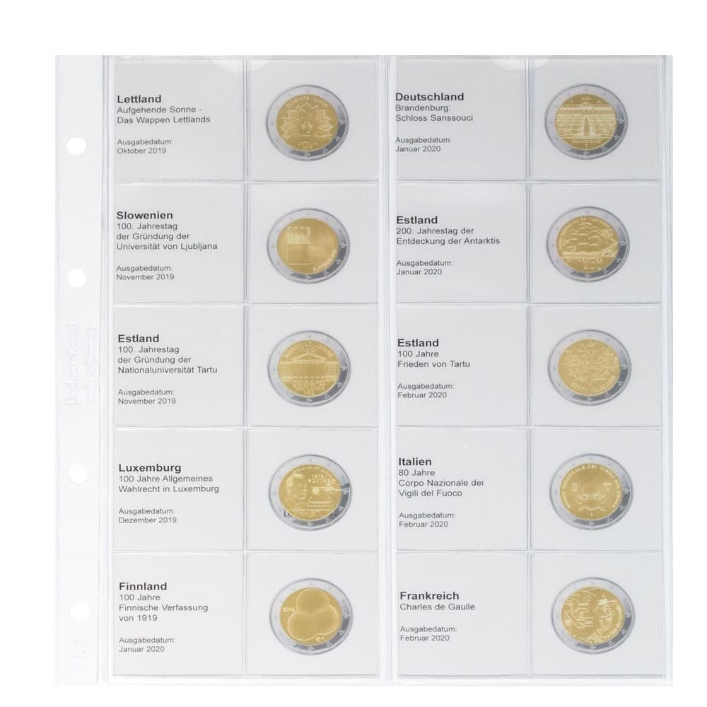 LINDNER Printed Page for 2 URO Commemorative Coin: Latvia 2019 up to France 2020