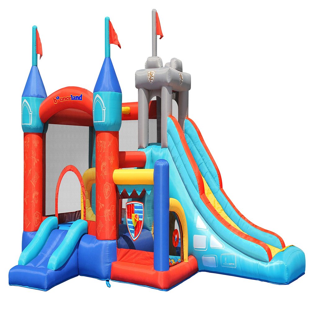 Bounceland Medieval Bounce Castle Bounce House with Slide & Ball Pit, Basketball Hoop and Ball Toss Game Included, Long Fun Slide, Obstacle Courts, Comes with UL Certified Blower Fun Party