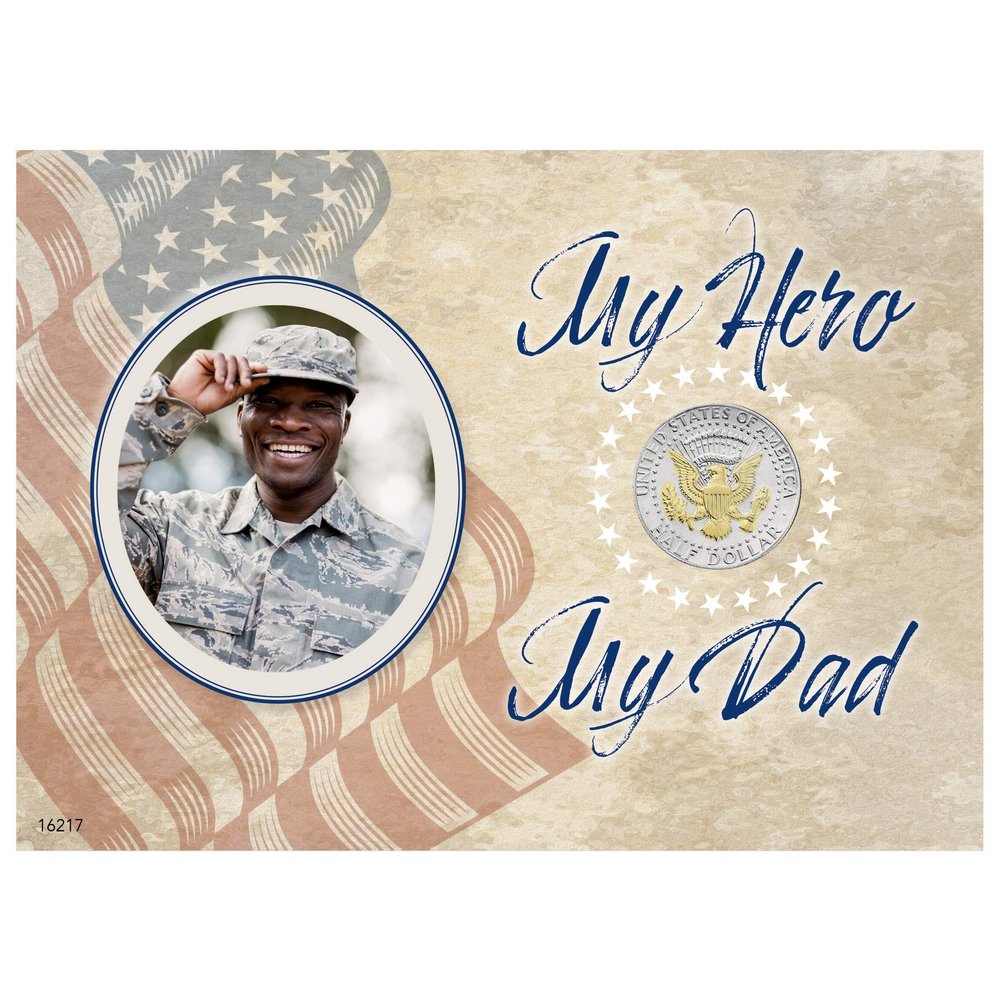 American Coin Treasures My Hero, My Dad Photo Mat | Genuine JFK Half Dollar | Holds 3.5 x 2.5 Picture | Matted 5x7 Card | Certificate of Authenticity