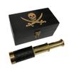 Schooner Bay Co. Engraved Pirate Captain Jack Rackham Flag Antiqued Vintage Solid Mango Wood Box Reproduction with Brass Telescope view 1