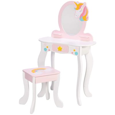 Fat Brain Toys Unicorn Magic Vanity with Mirror and Stool - Wooden Playset, 3+