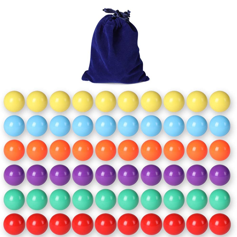 Laviesto 60 Pcs Game Replacement Balls for Chinese Checker, 16mm Replacement Marbles Balls for Marble Run, Marbles Game DIY Decoration(6 Colors)
