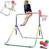 5 Star TD Gymnastics Bar 4 in 1 Horizontal Kip Bar Junior Training Height Adjustable Monkey Bars Jungle Gym Climbing Tower Playground Balance Bar w Deluxe Swing Set, Trapeze Rings and 3 Baketballs view 3