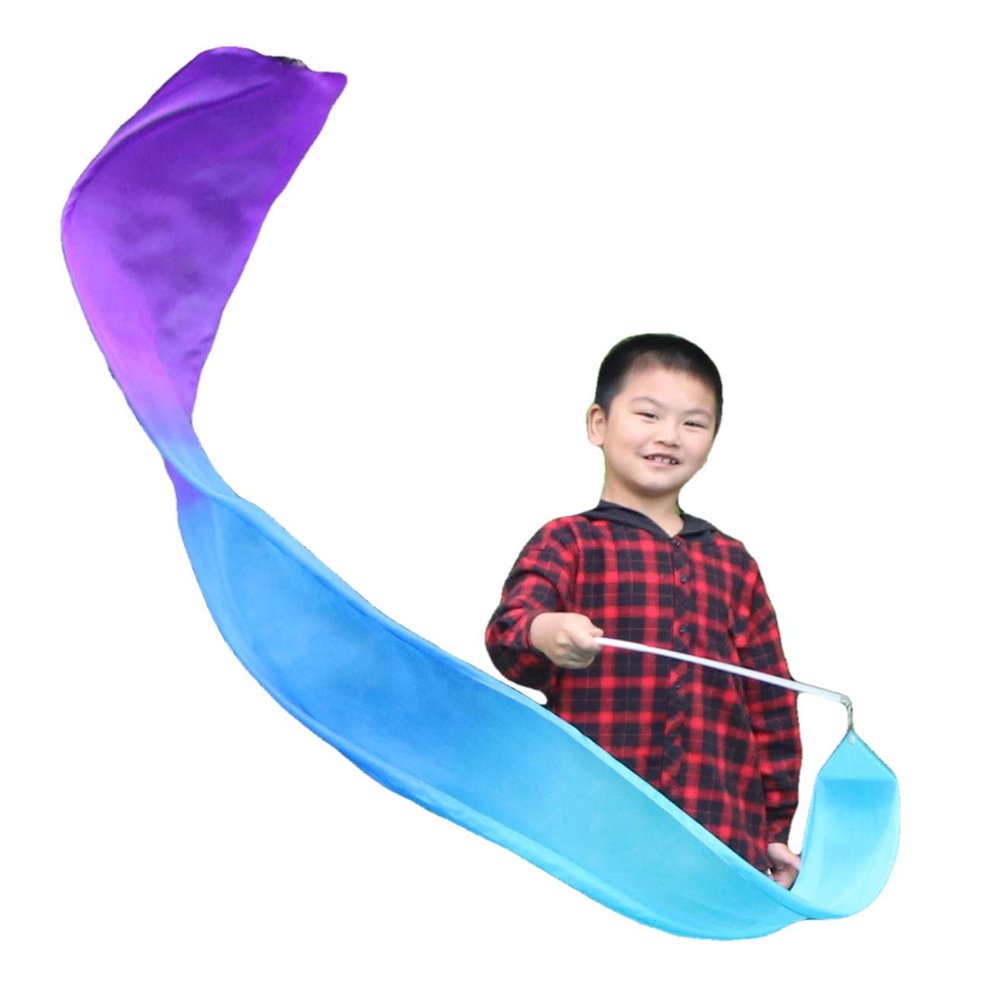 Winged Sirenny Youth Silk Ribbon Dancer Wand, Church Worship & Praise Adoration Dance Flag Banner, Juggling Play Silk Streamer with Rods (71" Turquoise-Blue-Purple)