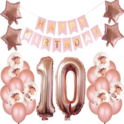 10th Birthday Party Decorations Kit Happy Birthday Banner with Number 10 Birthday Balloons for Birthday Party Supplies 10th Rose Gold Birthday Party Pack