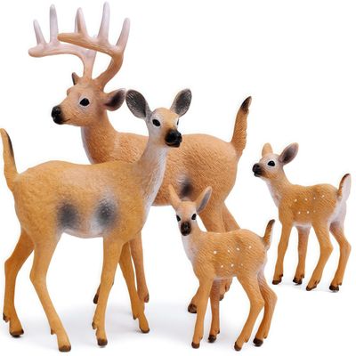 Gemini&Genius Animal Toys Whitetail Deer Figurines with Cub, 4Pcs Reindeer Family Woodland Animal Toys, Great for Kids Party Favors, Treasure Box Prizes, Goodie Bag Fillers, Family Fun or Cake Toppers