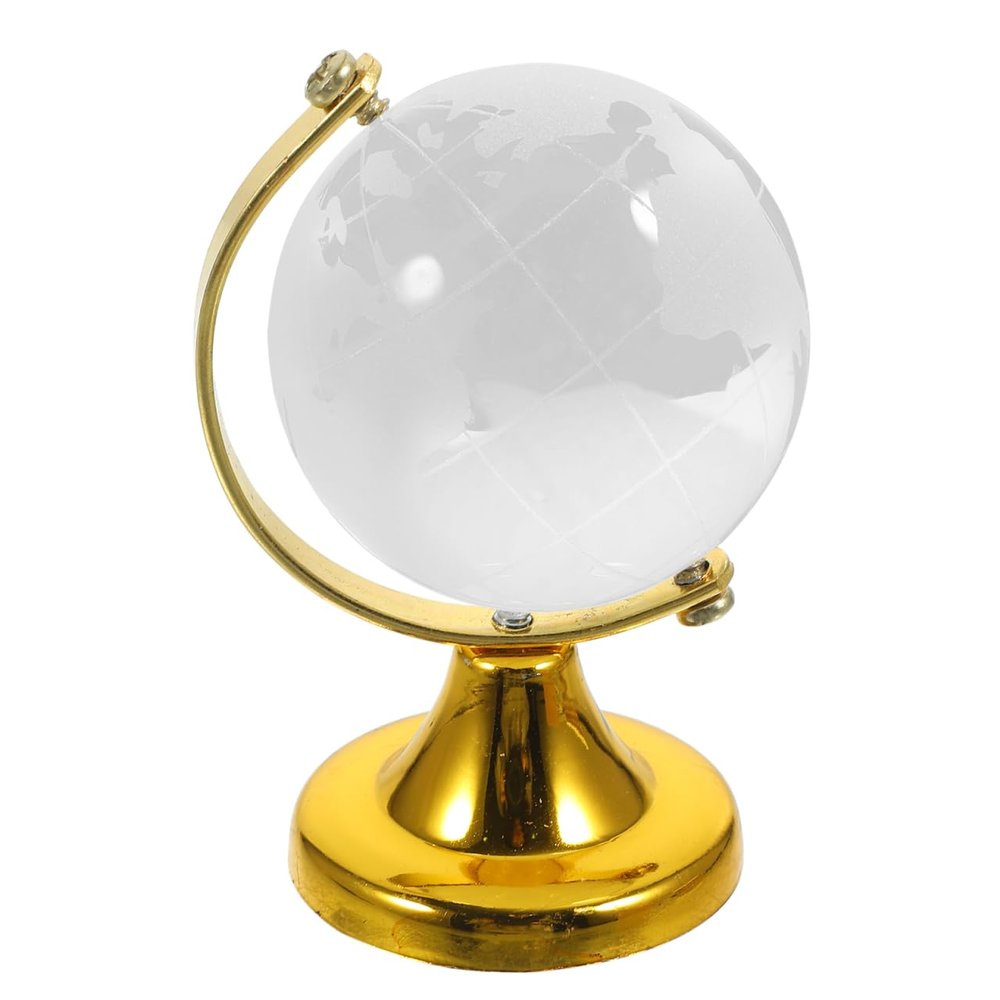 BESPORTBLE Crystal Globe Miniature Desktop World Globe with Stand 2.55In Transparent Decoration Handicraft for Office Home Classroom Map Ornament