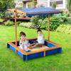 Teamson Kids Outdoor 46 in. x 46 in. Spruce Sand Box with Adjustable Canopy and 300 lb. Sand Capacity, Blue and Wood view 3