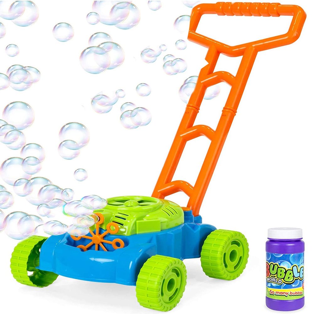 JMe Bubble Machine Toy - Automatic Blower Lawn Mower and Refill Bottle - 1000+ Bubbles Per Minute Portable Maker for Kids Toddlers Boys Girls - 3 AA Batteries Needed