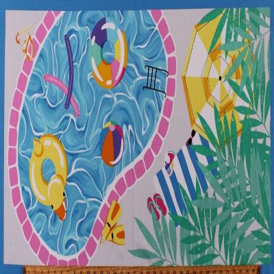 23" X 44" Panel Pool Noodles Floats Rafts Tubes Summertime Vacation Pool Party Blue Cotton Fabric Panel (1000P-70)