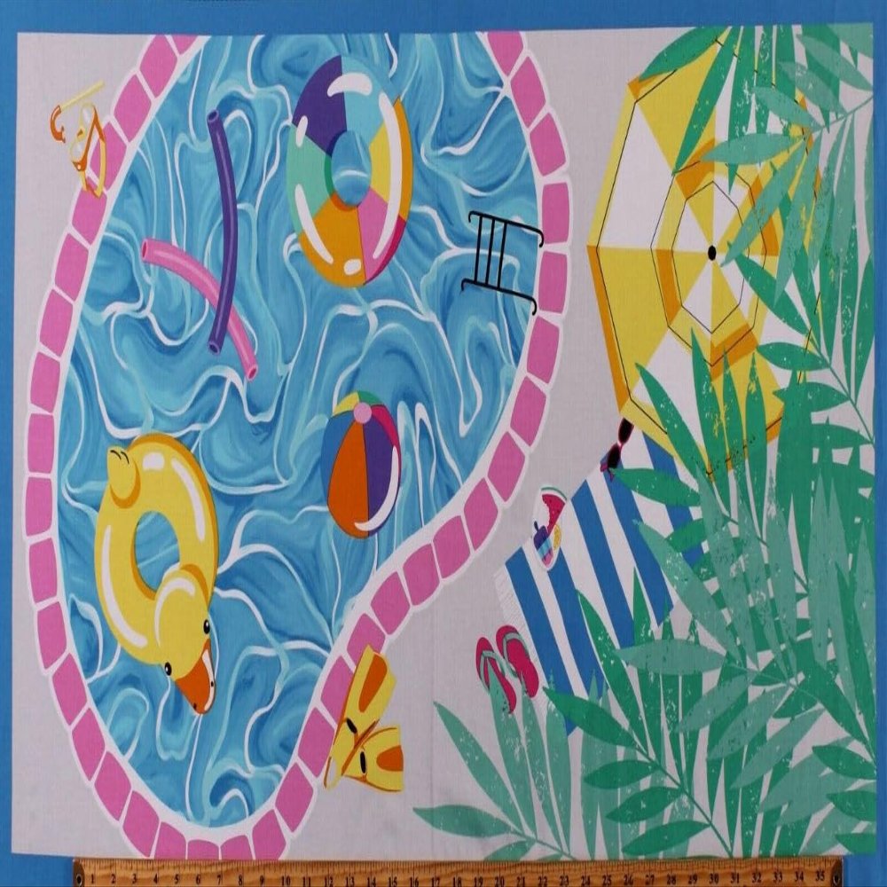 23" X 44" Panel Pool Noodles Floats Rafts Tubes Summertime Vacation Pool Party Blue Cotton Fabric Panel (1000P-70)