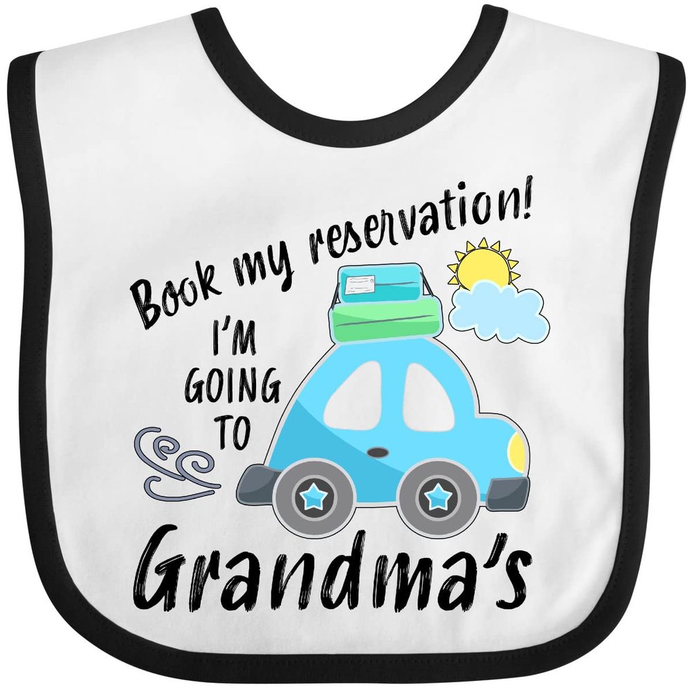 inktastic Book My Reservation I'm Going To Grandma's Baby Bib White and Black 3b2bc