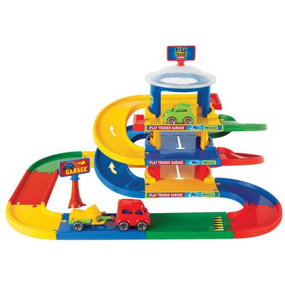 Wader 53030 Tracks Garage on 3 Levels with 3 Vehicles and 4.6 m Play Street, from 12 Months, Multicoloured, Standard