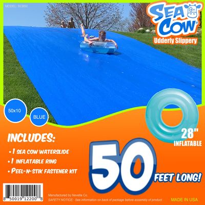 Blue Sea Cow Giant Backyard Water Slide 50 Foot  Inflatable Ring  Peel-N-Stik Fasteners KIT