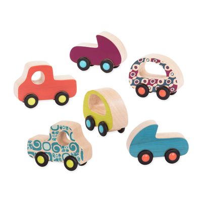 B. toys Wooden Toy Cars Set with 6 Colorful Vehicles for Kids & Toddlers Durable Trucks Easy Grip Kids Toys for Ages 1+