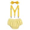 Baby Boys First Birthday Cake Smash Outfit Bloomers Bow Tie Suspenders Set Fishing Party Nappy Diaper Cover 3pcs Clothes Set Photography Prop Costume For Newborn Infant Toddler Yellow Plaid view 1