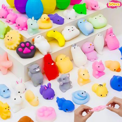 50 Mochi Squishy Toy Prefilled Easter Eggs, Stress Relief Squishies Toy for Easter Theme Party Favor, Easter Eggs Hunt, Easter Basket Egg Fillers, Classroom Prize Supplies, Goodie Bag Stuffers