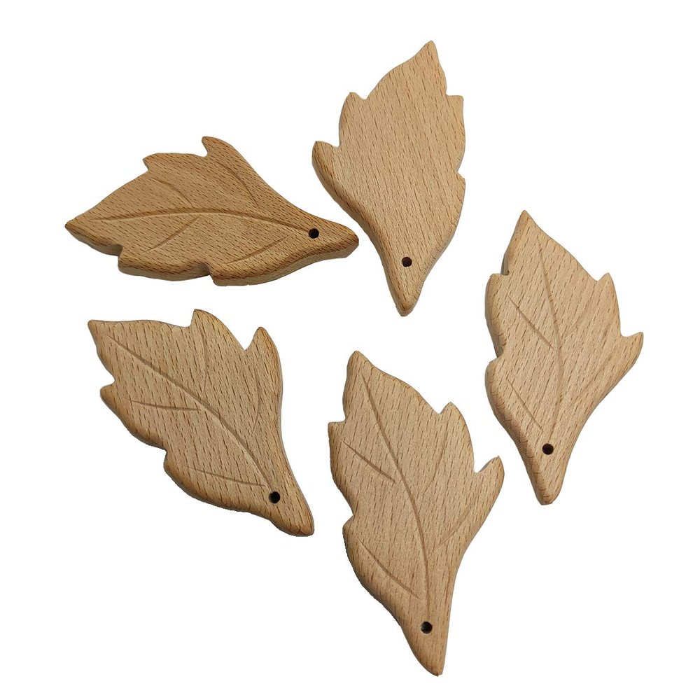 10pcs Lovely Cartoon Wood Leaf Pure Natural Animal Shape Beech Wooden Handmade DIY Necklace Pendant (Leaf 10pcs)