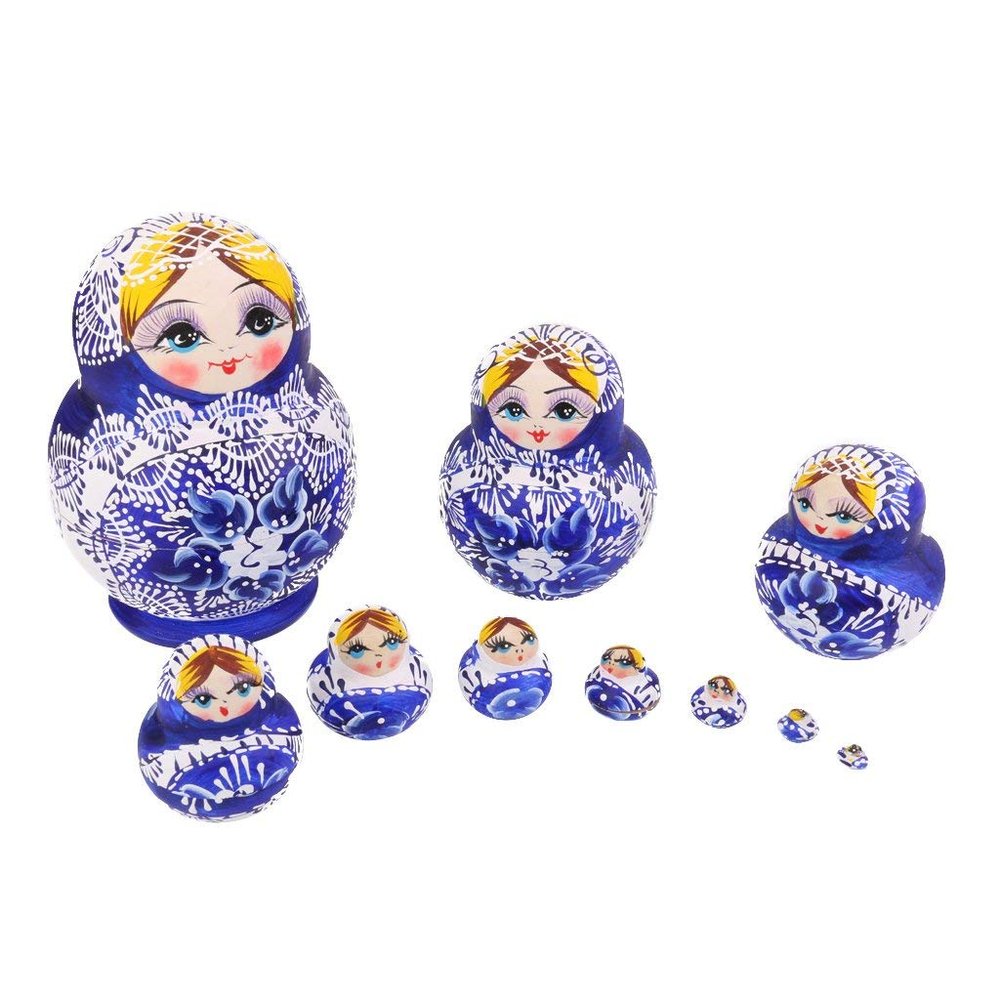 Inzopo 10PCS Wooden Painted Flowers Nesting Dolls