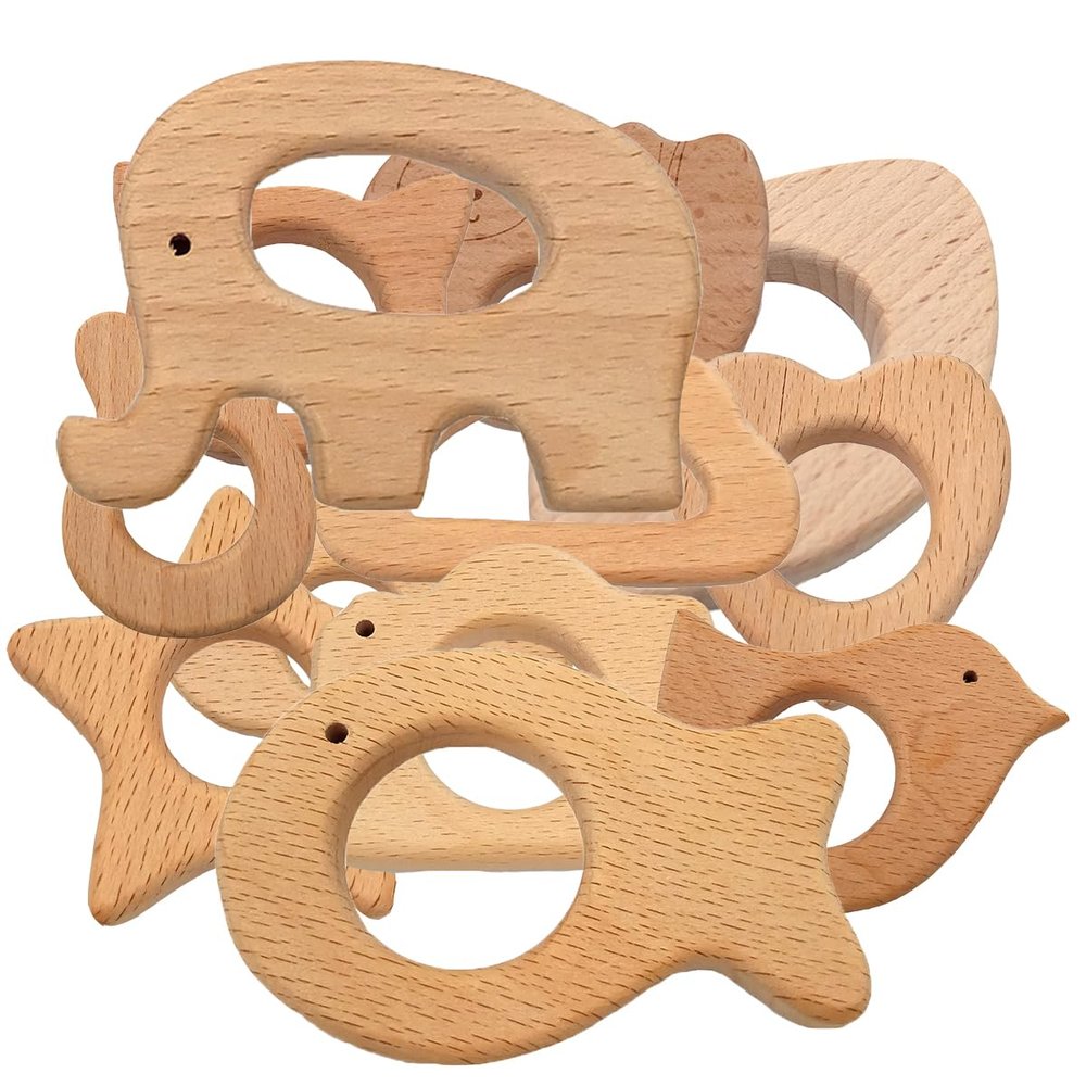 12pcs Lovely Cartoon Wood Elephant Montessori Toy Pendant Pure Natural Animal Shape Beech Wooden Handmade Cut Pattern DIY Beading Necklace Pendant (Cactus 10pcs)