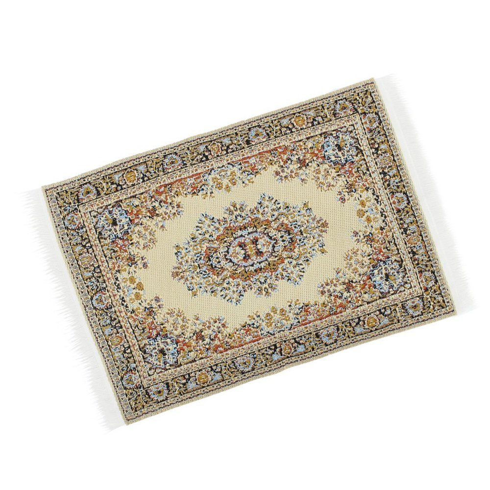 1/12 Scale Beige Woven Rug Floor Carpet Dolls House Furniture Miniatures