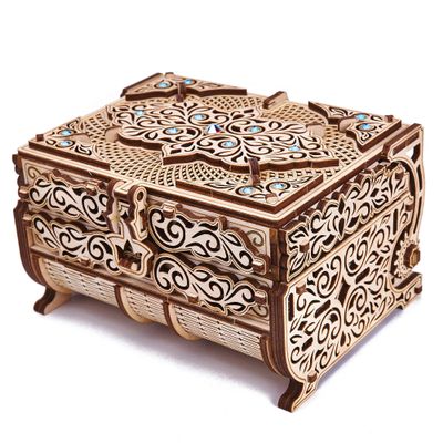 Wood Trick Treasure Puzzle Box for Adults - 3D Wooden Puzzle for Adults to Build - Cute & Neat Design - with Shimmering Crystals - Store Your Jewelry - Wood Model Kit