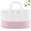 ABenkle Diaper Caddy Organizer - Cotton Rope Nursery Storage Basket for Baby Essentials, Boys & Girls Shower Gift, Changing Table Organizer, Pink view 1