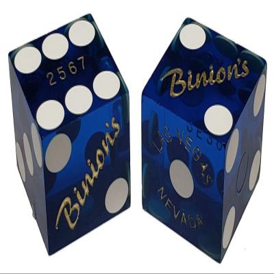 19mm Craps Dice Pair Matching Serial Numbers - Authentic Las Vegas Casino Table-Played Dice (Binion's (Blue Polished))