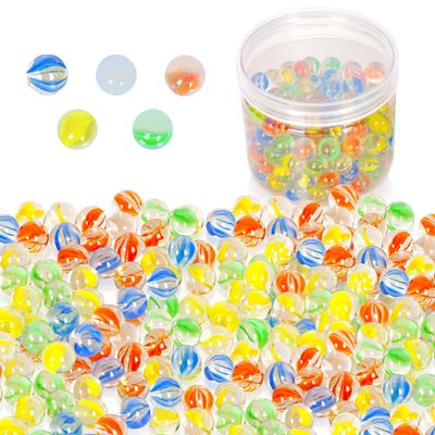 PowerKing 200Pcs Bulk Glass Marble, Colorful Cat Eyes 9/16 inch Round Marble Toy, Mixed Colors
