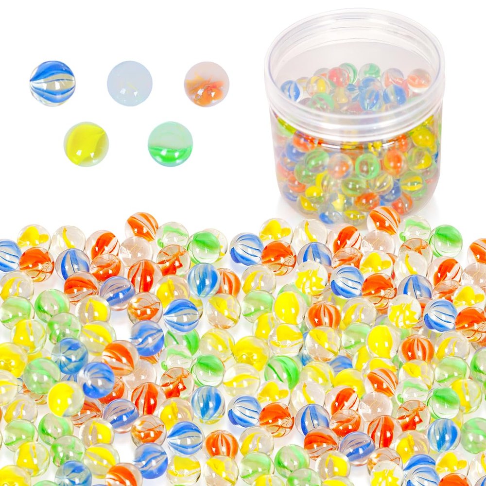 PowerKing 200Pcs Bulk Glass Marble, Colorful Cat Eyes 9/16 inch Round Marble Toy, Mixed Colors