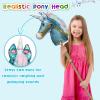 HollyHOME Sequin Unicorn Stick Horse Handcrafted Hobby Horse on a Stick with Wood Wheels Real Pony Neighing and Galloping Sounds Plush Unicorn Toy Blue 36 Inches(AA Batteries Required) view 2