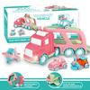 Carrier Car Toy Set(5 in 1) with Lights and Sounds, Pink Toy for Girl Toddler Kid, Friction Powered Double Layer Transport Truck with Cartoon Vehicles, Child Play Birthday Gift Christmas Party Favors view 3