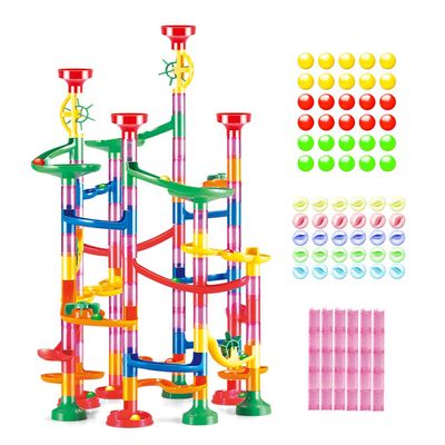 WEofferwhatYOUwant Marble Run Set 169 Piece STEM Track Building Toy for Kids Ages 3+ with Glass & Color Marbles, Pink Connectors, Instruction Sheet | Creative Maze Tower Game for Learning & Fun