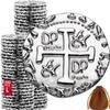 Large Metal Pirate Coins - 100 Silver Treasure Coin Set, Metal Replica Spanish Doubloons for Pirate Party Decorations & Favors, Tokens, Toys, Cosplay - Pirate Treasure Chest - Size: 1.06" view 1