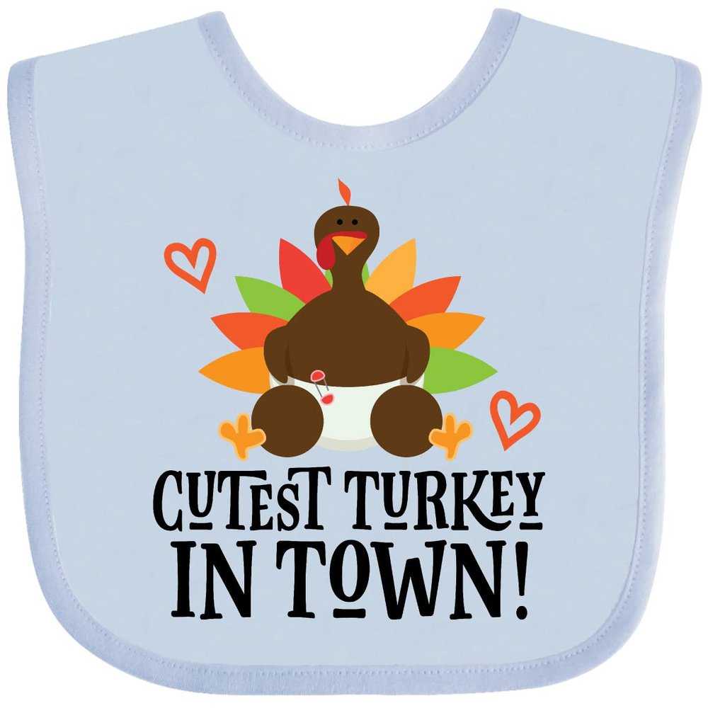 inktastic Thanksgiving Cutest Turkey in Town Baby Bib Light Blue 2da93