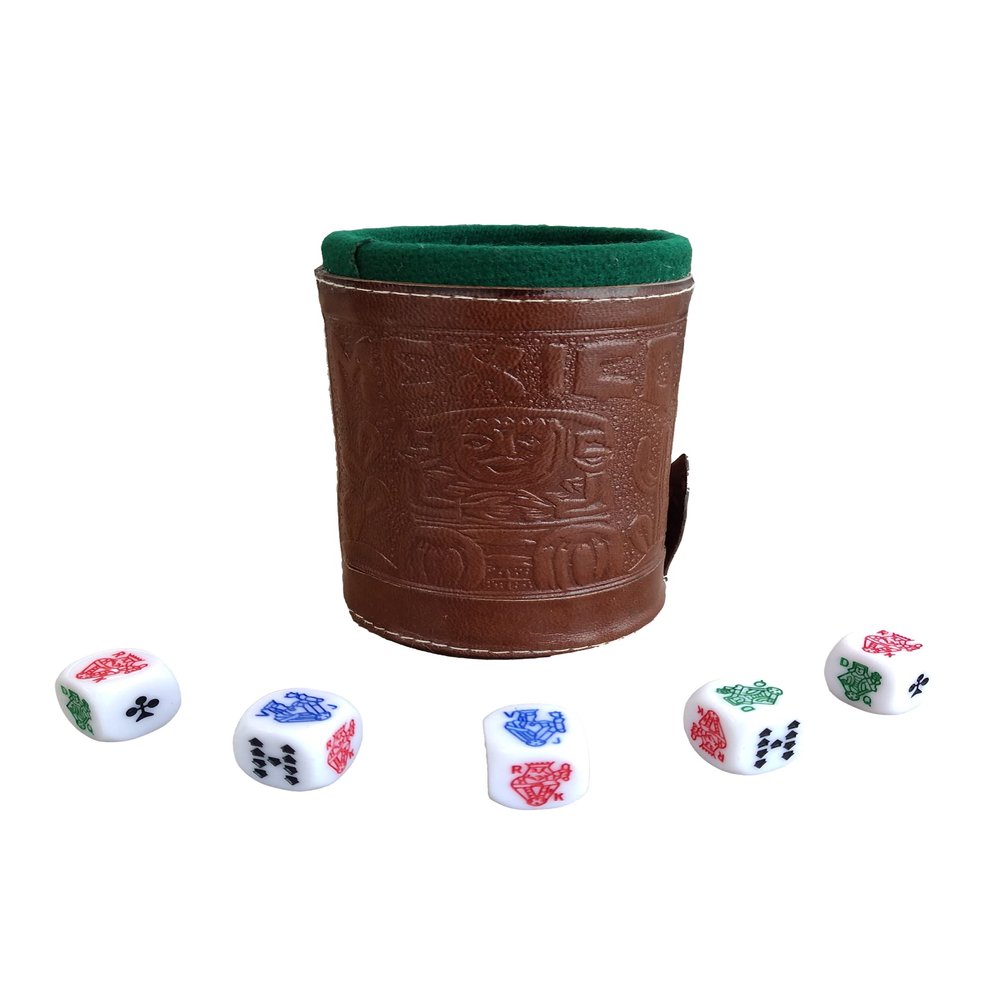 marquez Cup Poker dice Game Set with Cup Leather Lined (cubilete)Brown
