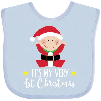 inktastic Babys 1st Christmas Santa Claus Baby Bib Light Blue 2daca