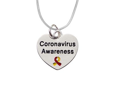 5 Pack | Virus COVID-19 Awareness Heart-Shaped Necklaces Inexpensive COVID-19 Awareness Necklaces for Fundraising and Awareness