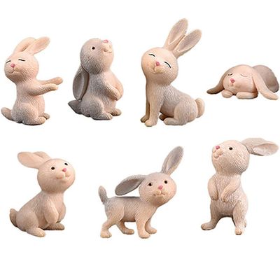 MAOMIA 7 Pcs Rabbit Figures for Kids, Animal Toys Set Cake Toppers, Rabbit Fairy Garden Miniature Figurines Collection Playset for Christmas Birthday Gift Desk Decoration
