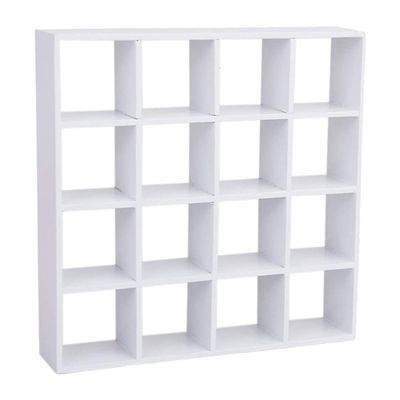 1:12 Scale Dollhouse Miniature White Wooden 16 Grid Storage Rack Shelf Exquisite Doll House Furniture Decor Organizer for Mini Figurines Cosmetics Sundries DIY Scene Layout