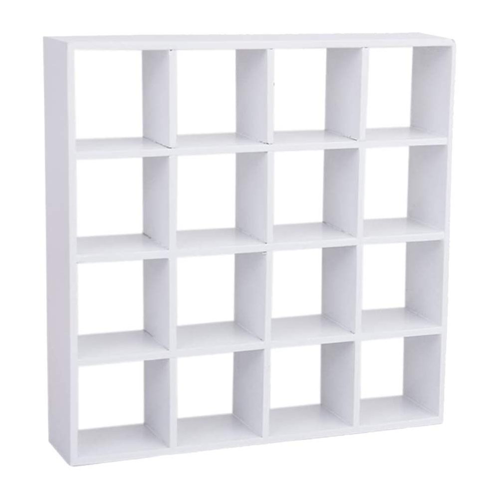 1:12 Scale Dollhouse Miniature White Wooden 16 Grid Storage Rack Shelf Exquisite Doll House Furniture Decor Organizer for Mini Figurines Cosmetics Sundries DIY Scene Layout