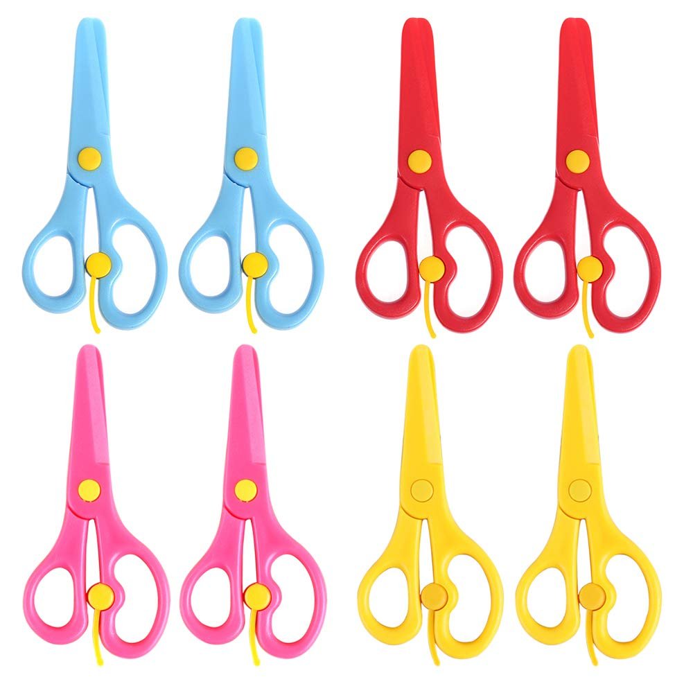 8 Pack Preschool Training Scissors - Plastic Toddler Safety Scissors for Kids, Left Handed & Right Handed Training