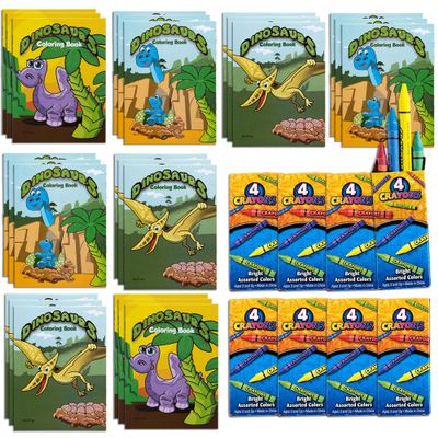 Mini Dinosaur Coloring Books For Kids - 24 Pcs Cute Coloring Book with 8 Packs Crayons Dinosaur Party Favors Coloring Book, Great For Dinosaur Birthday Party Favors Kids Activity Book Travel Activity