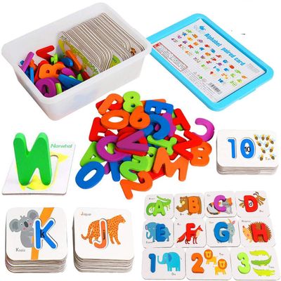 73pcs Numbers and Alphabets Flash Cards Set, ABC Wooden Letters and Jigsaw Numbers Animal Flashcards, Preschool Learning Educational Montessori Toys Gift for Toddlers Age 3+ Preschool.